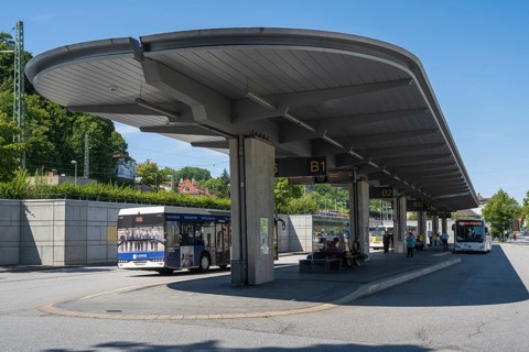 ZOB railway station, central bus station, Coburg, Upper Franconia, Franconia, Bavaria, Germany