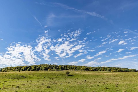 Pristine landscape in the Swabian Alb biosphere reserve with blue skies and small clouds. The