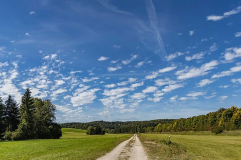 Pristine landscape in the Swabian Alb biosphere reserve with blue skies and small clouds. The