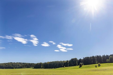 Pristine landscape in the Swabian Alb biosphere reserve with blue skies and small clouds. The