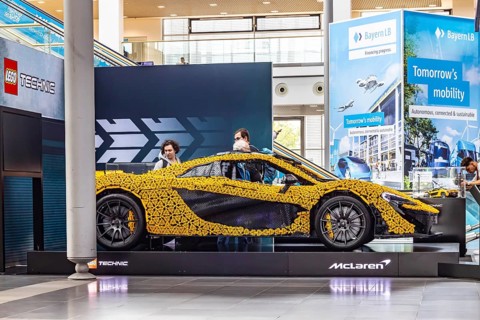 McLaren sports car, rebuilt from Lego bricks. IAA MOBILITY in Munich. The motor show presents