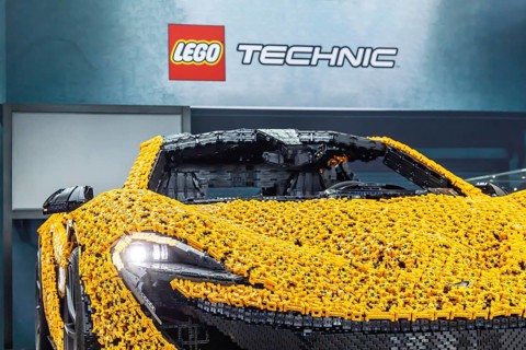 McLaren sports car, rebuilt from Lego bricks. IAA MOBILITY in Munich. The motor show presents