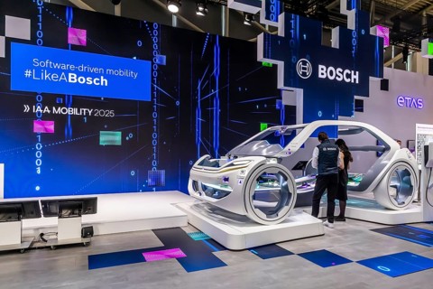 Exhibition stand of Bosch Automotive. IAA MOBILITY in Munich. The motor show presents itself as a