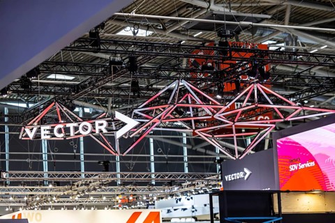 Exhibition stand of the software company Vector Informatik GmbH. IAA MOBILITY in Munich. The motor