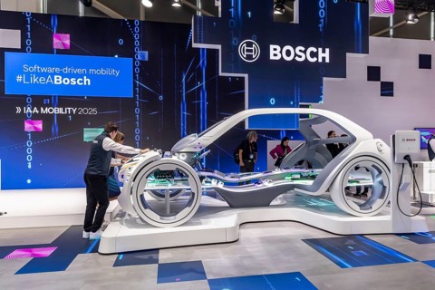 Exhibition stand of Bosch Automotive. IAA MOBILITY in Munich. The motor show presents itself as a