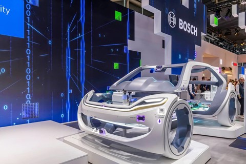 Exhibition stand of Bosch Automotive. IAA MOBILITY in Munich. The motor show presents itself as a