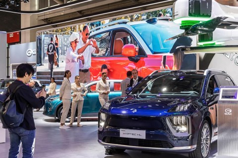 Exhibition stand of the Chinese manufacturer GAC, Guangzhou Automobile Group. Model Hyptec HL. IAA
