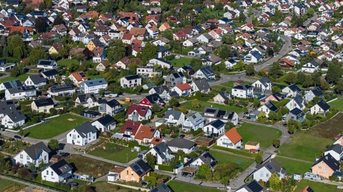 Residential area in the municipality of Mötzingen. Modern detached houses on generously sized plots
