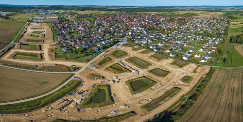 Development work for the new building area in the municipality of Mötzingen. 175 building plots are