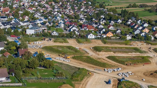 Development work for the new building area in the municipality of Mötzingen. 175 building plots are