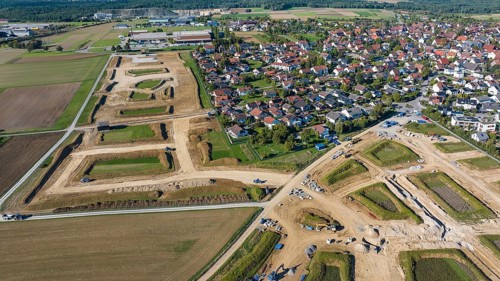 Development work for the new building area in the municipality of Mötzingen. 175 building plots are