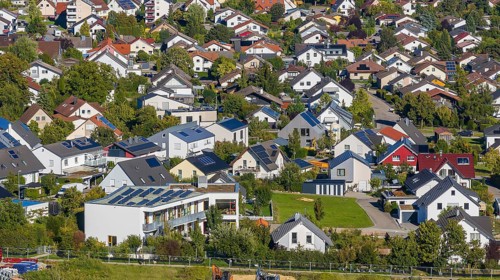 Residential area in the municipality of Mötzingen. Modern detached houses on generously sized plots