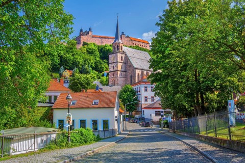 St Peter's Church in the Old Town with Plassenburg Castle, beer town Kulmbach, Main Valley, Upper