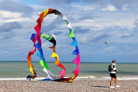 Kite festival on the beach, International Kite Festival, Dieppe, Normandy, France