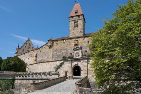 Entrance gate and Bulgarenturm, Veste Coburg, Coburg, Upper Franconia, Franconia, Bavaria, Germany