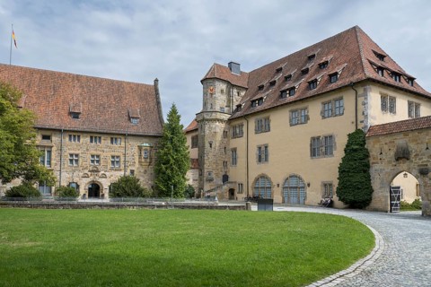 Veste Coburg, inner courtyard, museum shop, Coburg, Upper Franconia, Franconia, Bavaria, Germany