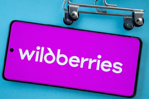 Dhaka, Bangladesh- 03 July 2025: Smartphone screen showing the Wildberries logo with shopping cart