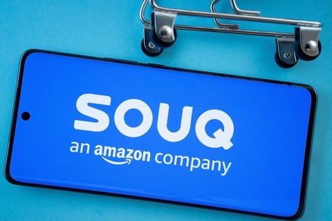 Dhaka, Bangladesh- 03 July 2025: Smartphone screen showing the Souq logo with shopping cart wheels