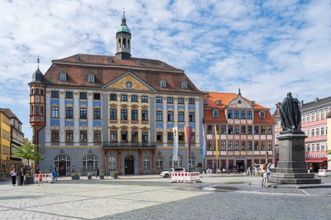 Town Hall, Renaissance, Prince Albert Monument, Market Square, Coburg, Upper Franconia, Franconia,