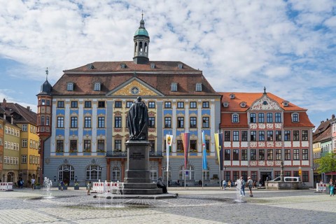 Prince Albert monument in front of the town hall, Renaissance, market square, Coburg, Upper