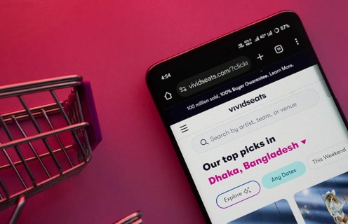 Dhaka, Bangladesh- 23 June 2025: A smartphone displaying the VividSeats website with a shopping