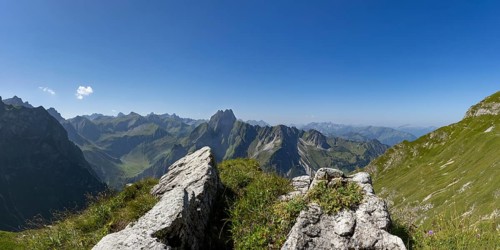 Mountain panorama from Laufbacher-Eckweg to Höfats, 2259m, Allgäu Alps, Allgäu, Bavaria, Germany
