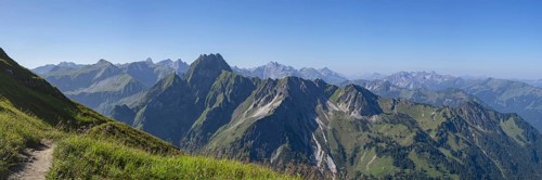 Mountain panorama from Laufbacher-Eckweg to Höfats, 2259m, Allgäu Alps, Allgäu, Bavaria, Germany
