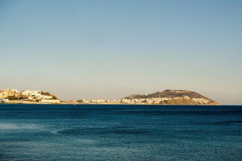 Beautiful view from Moroccan Fnideq to Spanish Ceuta on a sunny day, Morocco