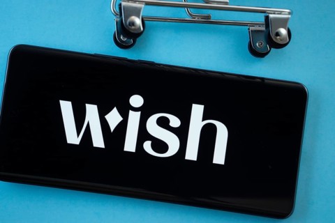Dhaka, Bangladesh- 03 July 2025: Smartphone screen showing the Wish logo with shopping cart wheels