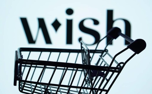 Dhaka, Bangladesh- 03 July 2025: Silhouette of a shopping cart in front of the Wish logo,
