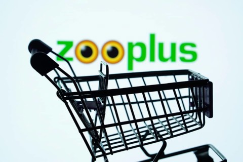 Dhaka, Bangladesh- 03 July 2025: Silhouette of a shopping cart in front of the zooplus logo,