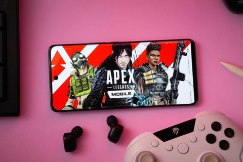Dhaka, Bangladesh- 19 Sep 2025: A close-up of a white gamepad with the Apex Legends mobile seen on