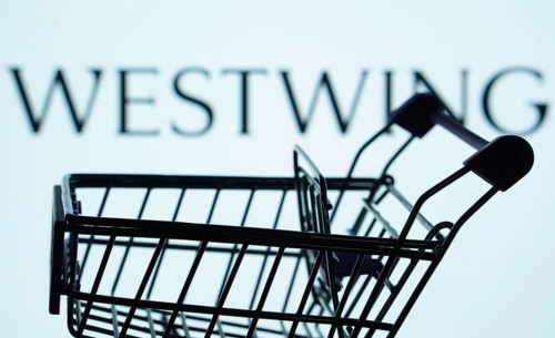 Dhaka, Bangladesh- 03 July 2025: Silhouette of a shopping cart in front of the Westwing logo,