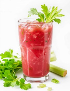 A vibrant Bloody Mary, a classic cocktail, is presented in a tall glass, garnished with fresh
