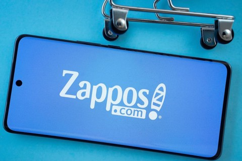 Dhaka, Bangladesh- 03 July 2025: Smartphone screen showing the Zappos logo with shopping cart