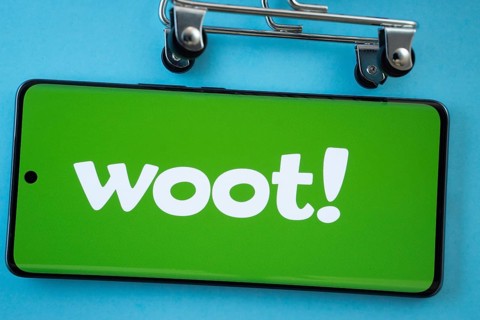 Dhaka, Bangladesh- 03 July 2025: Smartphone screen showing the Woot logo with shopping cart wheels