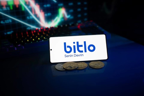 Bitlo logo displayed in front of colorful trading charts and coins with a neon ambiance