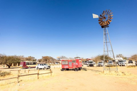 Solitaire's car graveyard in Namibia - 27 August, 2025: features rusted vintage cars near small