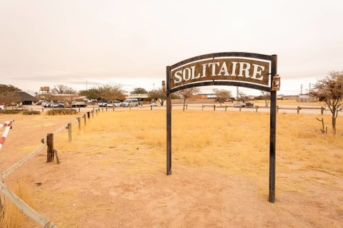 The remote desert settlement of Solitaire in Namibia - 27 August, 2025: features a sign displaying
