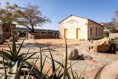 Solitaire Immanuel Church in Namibia - 27 Augusto, 2025: a small desert church surrounded by golden