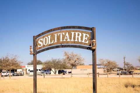 The remote desert settlement of Solitaire in Namibia - 27 August, 2025: features a sign displaying