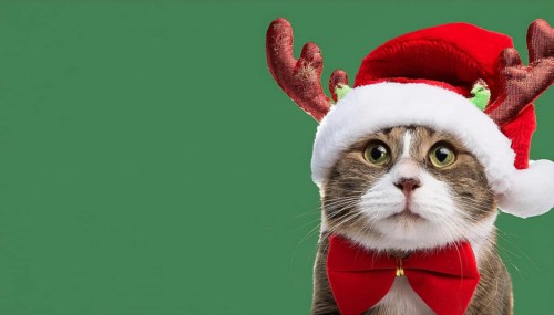 Adorable cat celebrating christmas with festive reindeer antlers and a stylish red bow tie against