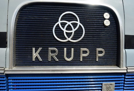 Front view of a vintage Krupp lorry, seen at a company anniversary of Energie-Mann in Westerwald
