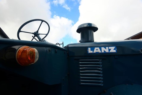 Side view of a vintage Lanz tractor, seen at a company anniversary of Energie-Mann in Westerwald