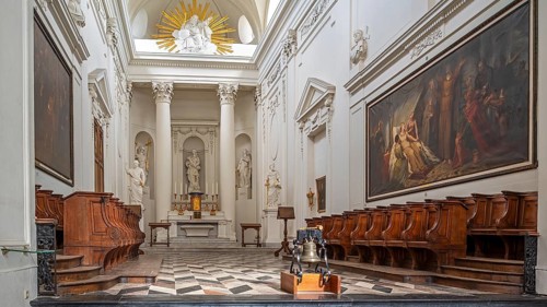 Altar and choir stalls of the Church of Our Lady at Abdij van Vlierbeek, former Benedictine abbey