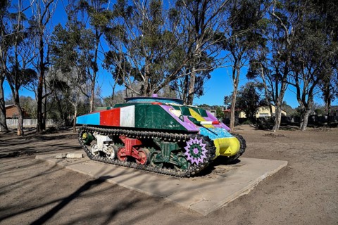 Shermann tank converted into a mining machine for diamond extraction, Tank Park, Oranjemund,