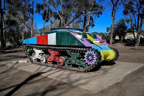 Shermann tank converted into a mining machine for diamond extraction, Tank Park, Oranjemund,