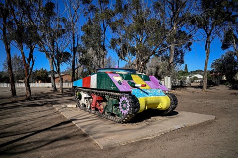 Shermann tank converted into a mining machine for diamond extraction, Tank Park, Oranjemund,