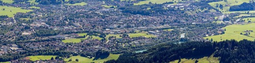 Panorama from Mittagberg, 1451m, into the Upper Illertal with the southernmost town in Germany,