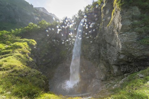 Stuibenfall, a waterfall in the Oytal valley near Oberstdorf, Allgäu Alps, Allgäu, Bavaria, Germany